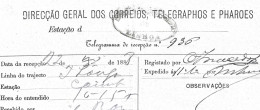 Telegrama Expedido Coimbra 1888 Para Lisboa, Obliteração Central De Telégrafos De Lisboa Central. Telegram Sent Coimbra - Brieven En Documenten