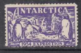 1954 Antarctica Expedition Label Penguins Mint Hinged **Gum Cracked** - Autres & Non Classés