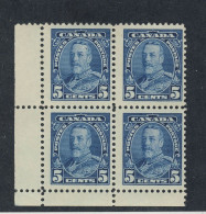 4x Canada George V Stamps Block Of 4 #221-5c Gash In 5 3x MNH 1x MH GV = $60.00 - Blokken & Velletjes