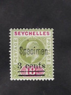 SEYCHELLES Yvert 50 (SG 51)  Specimen, Neuf  Infime Marque De Charnière (Mint *)Très Beau, Very Fine - Seychellen (...-1976)