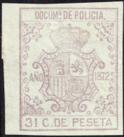 ESPAGNE / ESPANA - COLONIAS (Cuba & Puerto-Rico) 1872 "DOCUMENTOS DE POLICIA" Fulcher 308 31c Malva - Sin Gomar - Cuba (1874-1898)