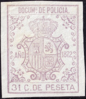 ESPAGNE / ESPANA - COLONIAS (Cuba & Puerto-Rico) 1872 "DOCUMENTOS DE POLICIA" Fulcher 308 31c Malva - Sin Gomar - Cuba (1874-1898)