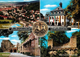 72898979 Gelnhausen Panorama Rathaus Kaiserpfalz Barbarossaburg Wehrtuerme Halbm - Gelnhausen