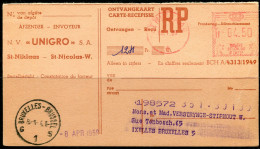 1960 Ontvangkaart Van UNIGRO Sint Niklaas - Rode Machine Frankering En 2talige Stempel Brussel G1S - Storia Postale