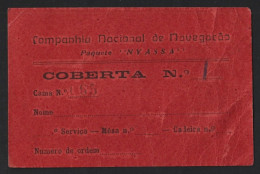 Passenger Card From The National Shipping Company Ship 'Nyassa', 1945. Passagierskaart Van Het National Shipping Company - Mondo