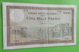 MAROC MOROCCO MARRUECOS MAROKKO BANQUE D'ETAT 5000 FRANC 1950 RARE - Morocco