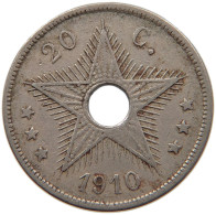 BELGIAN CONGO 20 CENTIMES 1910 #s092 0263 - 1910-1934: Albert I