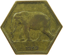 BELGIAN CONGO 2 FRANCS 1943 #s090 0419 - 1934-1945: Leopold III.