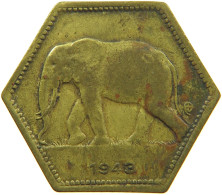 BELGIAN CONGO 2 FRANCS 1943 #s090 0415 - 1934-1945: Leopold III