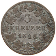 GERMAN STATES 3 KREUZER 1848 BADEN DURLACH Leopold 1830-1852 #s091 0135 - Taler En Doppeltaler