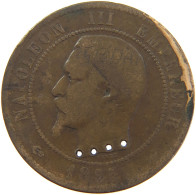 FRANCE 10 CENTIMES 1855 SATIRIQUE ENGRAVED SEDAN ON HEAD, HOLE NECK #s101 0007 - 10 Centimes