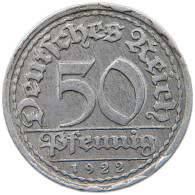 GERMANY WEIMAR 50 PFENNIG 1922 E AVERS EDGE ERRORS #s100 0263 - 50 Renten- & 50 Reichspfennig