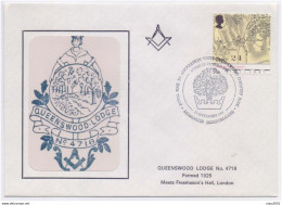 Queenswood, Queens Wood Lodge No. 4718, Map, Tree, Freemasonry Masonic Britain FDC - Freimaurerei