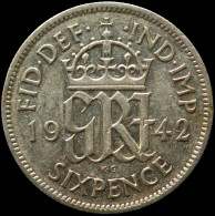 LaZooRo: Great Britain 6 Pence 1942 XF - Silver - H. 6 Pence
