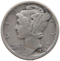 UNITED STATES OF AMERICA DIME 1934 D MERCURY #s091 0247 - 1916-1945: Mercury (Mercurio)