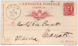 1890  CARTOLINA CON ANNULLO TREIA  MACERATA - Stamped Stationery