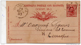 1893 CARTOLINA CON ANNULLO MANERBA BRESCIA - Stamped Stationery