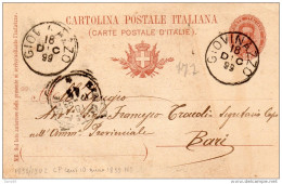 1899  CARTOLINA CON ANNULLO GIOVINAZZO BARI - Stamped Stationery