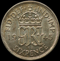 LaZooRo: Great Britain 6 Pence 1945 XF / UNC - Silver - H. 6 Pence