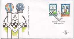 Lodge The Rising Sun 75th Anniversary Masonic Lodge, Freemasonry, Masonic, Globe, Map, FDC Aruba - Massoneria
