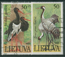 Litauen 1991 Gefährdete Vögel: Schwarzstorch, Kranich 489/90 Gestempelt - Litauen