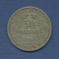 Deutsches Reich 50 Pfennig 1877 F, Kursmünze Silber, J 8 Ss/fast Ss (m6033) - 50 Pfennig