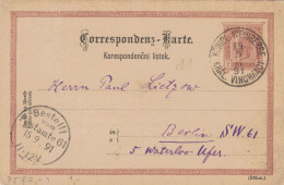Ganzsache Prag Königliche Weinberge Vinohrady 1891 > Lietzner Berlin - Cartas & Documentos