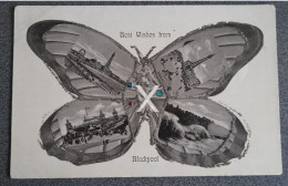 BEST WISHES FROM BLACKPOOL OLD COLOUR POSTCARD LANCASHIRE GLITTERED BUTTERFLY - Blackpool