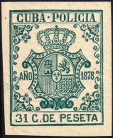 ESPAGNE / ESPANA - COLONIAS (Cuba) 1878 "CUBA-POLICIA" Fulcher 474 31c Verde Oscuro - Sin Gomar - Kuba (1874-1898)