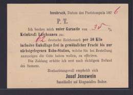 Bahnpost Österreich Ganzsache Mit Privatem Zudruck Josef Jenewein Samenhändler - Autres & Non Classés