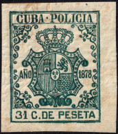 ESPAGNE / ESPANA - COLONIAS (Cuba) 1878 "CUBA-POLICIA" Fulcher 474 31c Verde Oscuro - Nuevo** - Kuba (1874-1898)