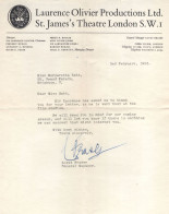 Laurence Olivier Personal Manager Hand Signed 1953 London Letter - Actores Y Comediantes 