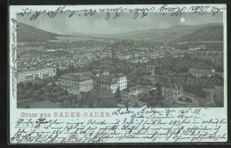 Mondschein-Lithographie Baden-Baden, Totalansicht Mit Gebirgslandschaft  - Baden-Baden