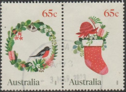 AUSTRALIA - USED - 2020 $1.30 Secular Christmas Se-tenant Pair - Wreath And Stocking - Oblitérés