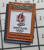 713M  Pin's Pins / Beau Et Rare / JEUX OLYMPIQUES / OFFICIAL SPONSOR UNCLE BEN'S ALBERTVILLE 92 - Jeux Olympiques