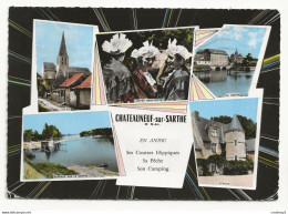 49 CHATEAUNEUF SUR SARTHE N°6 En 5 Vues De 1969 Eglise Barrage Coiffes Etriche Courses Pêche Camping - Chateauneuf Sur Sarthe