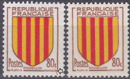 18074 Variété : N° 1046 Blason Roussillon Grande Virgule Rouge Sous 80c + Normal  ** - Unused Stamps
