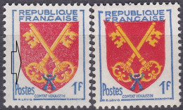 18079 Variété : N° 1047 Blason Comtat Venaissin Impression Défectueuse Du Rouge + Normal  ** - Unused Stamps