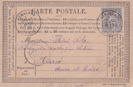 1878--carte Précurseur REMALARD-61 à TIERCE-49--type Sage N°66..Beau Cachet  13 AVRIL 1878 - 1849-1876: Période Classique