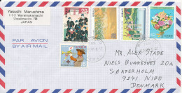 Japan Air Mail Cover Sent To Denmark 15-4-1991 With More Topic Stamps - Poste Aérienne