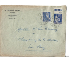 Enveloppe Timbre Type Mercure & Paix Avec Pub Raccord BYRRH / 70 RIOZ Huissier AVIAS Pour Chambornay - 1932-39 Paz