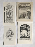 Lot Avec 7 Ex-libris Maret Olvet. Arbre Église Ville Cheval. Lot With 7 Exlibris Maret Olvet. Tree Church Town Horse - Ex-libris