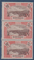 Bande Verticale De 3 Timbres Neufs Sans Gomme N°69 Rouge-orange 30c Vue De Fort De France - Neufs