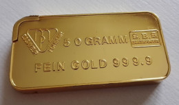 Briquet Société De Banque Suisse . Fein Gold 999.9  Repro Lingot D'or 50 Grammes . SBS SCHWEIZERISCHER BANKVREIN - Autres & Non Classés