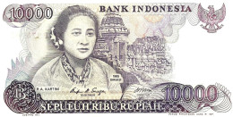 INDONESIA 10000 RUPIAH PURLE WOMAN FRONT AND BACK DATED 1985 P.126a UNC READ DESCRIPTION - Indonesia