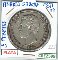 CRE2599 MONEDA 5 PESETAS AMADEO I PLATA 1871 - Otros & Sin Clasificación