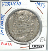 CR2557 MONEDA 20 FRANCOS FRANCIA PLATA 1933 - Andere - Europa