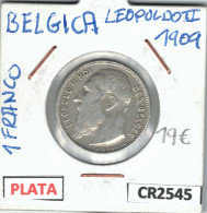 CR2545 MONEDA 1 FRANCO BELGICA LEOPOLDO II PLATA 1909 - Andere - Europa