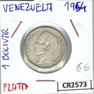 CR2573 MONEDA 1 BOLIVAR VENEZUELA PLATA 1954 - Autres – Amérique