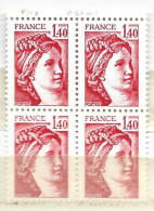 FRANCE N° 2102 1.20 ROUGE TYPE SABINE PHOSPHORE A CHEVAL NEUF SANS CHARNIERE BLOC DE 4 - Nuevos